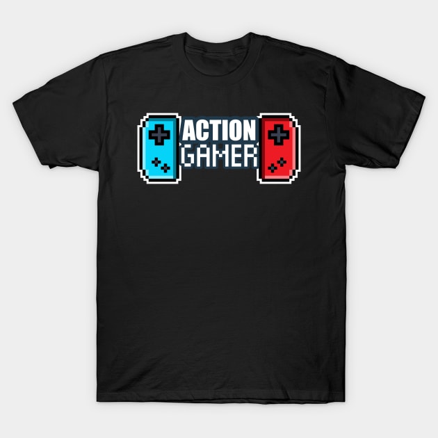 Action Gamer - 8-bit Retro Pixel Classic Nostalgia Video Games T-Shirt by MaystarUniverse